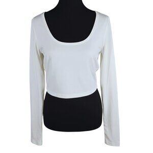 NWOT | White Scoop Neck Long Sleeve Cropped Top Fitted Thumb Hole Sleeves | XLar